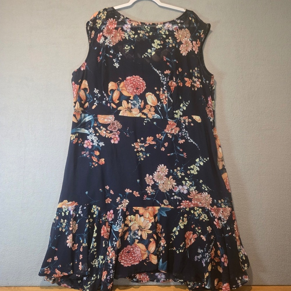 Roz & Ali Dress Womans Plus 22 Sleeveless Navy Blue Floral Chiffon Ruffle Midi - Picture 6 of 14